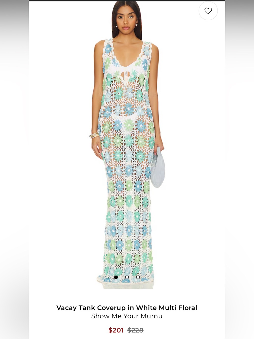 Show Me Your Mumu Revolve White Crochet Maxi Coverup with Blue & Green Florals